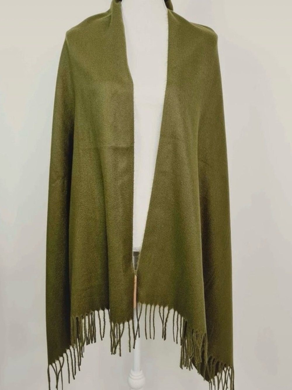 Olive Green Fringe Wrap Shawl - Women's Soft Layering Scarf